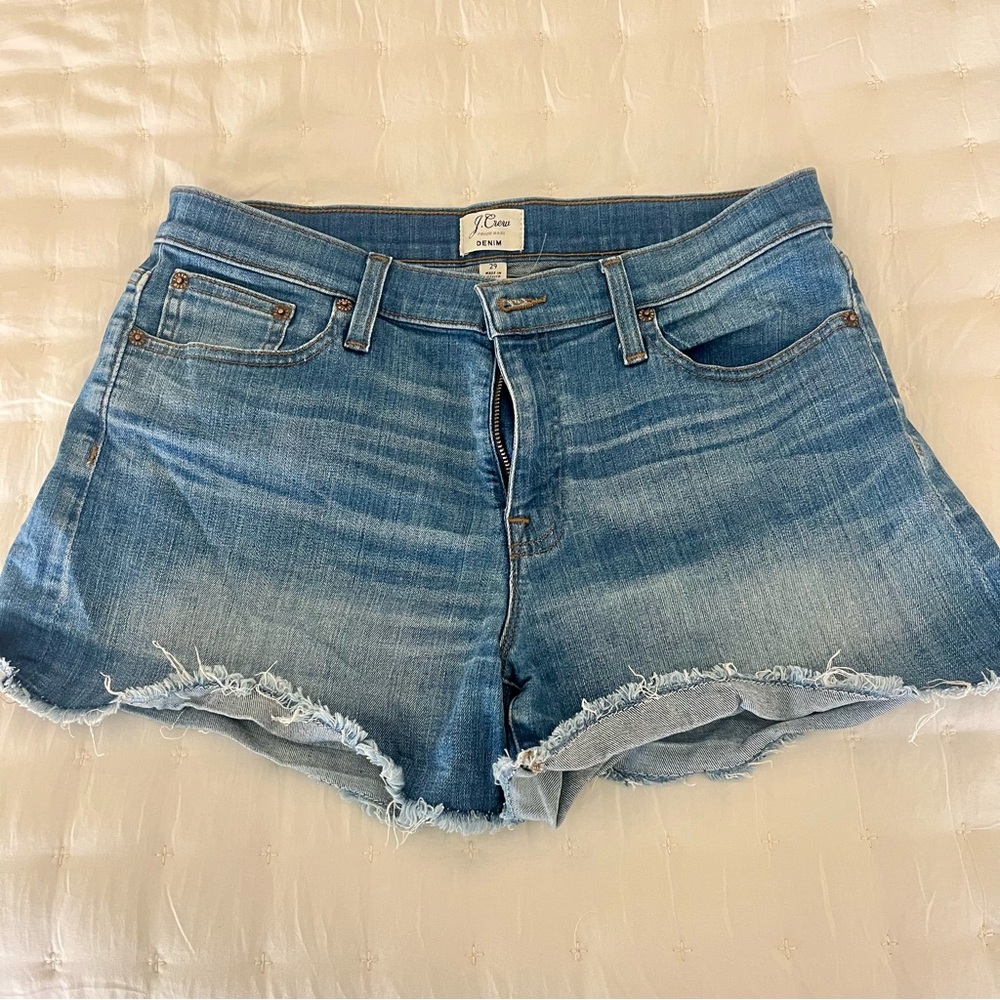 J. Crew Blue Jean Shorts with Distressed Hem